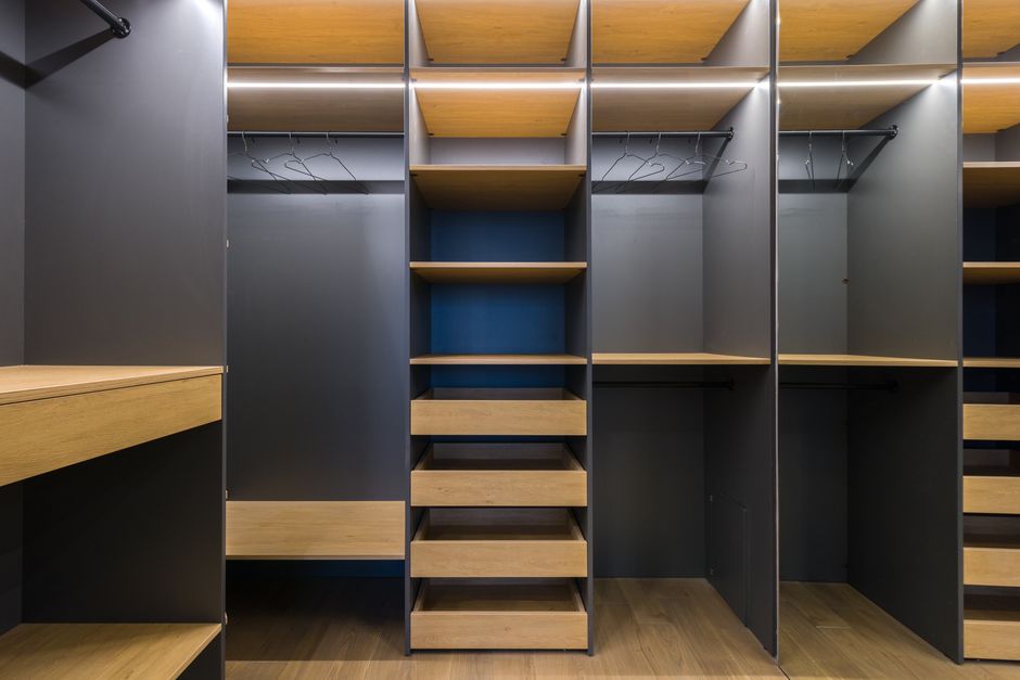 Detail view of a custom wooden cabinet with fine joinery